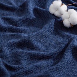 Bedsure 100% Cotton Blanket King Size for Bed - Breathable and Lightweight, Soft Cozy Textured Herringbone Woven Blanket for Summer, Navy Blue, 108x90 inches