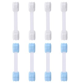 Child Safety Strap Locks, 8 Pieces Child Safety Strap, Cupboard Door Locks for Children, Baby Proof for Cabinets Drawers Toilet Fridge Locks, Adjustable, No Drilling, White, Blue