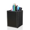 KINGFOM PU Leather Square Pens Pencils Holder Cup Desktop Stationery