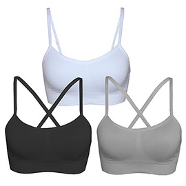 AKAMC Women's Removable Padded Sports Bras Medium Support Workout Yoga Bra 3 Pack,Grey/White/Black,X-Large