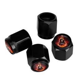 Muishi Guitar Fire Tire Valve Stem Caps, Aluminum Black Stem Tire Valve Caps Universal Stem Covers for Cars, SUVs, Trucks, Bikes, Motorcycles, Bicycles (4 Pack)