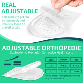 Skyfoot 2 Layers Adjustable Heel Wedge Inserts for Supination & Pronation Correction, Adhesive Medial & Lateral Heel Insoles for Bow Legs, Knee Pain, Foot Alignment (L: W 7-11 | M 7-10, Crystal)