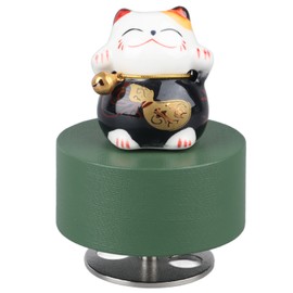 Music Box Round Shape Fortune Cat Style Pleasing Melody Exquisite Durable Kids Musical Box for Kids Family Office Black Fortune Cat