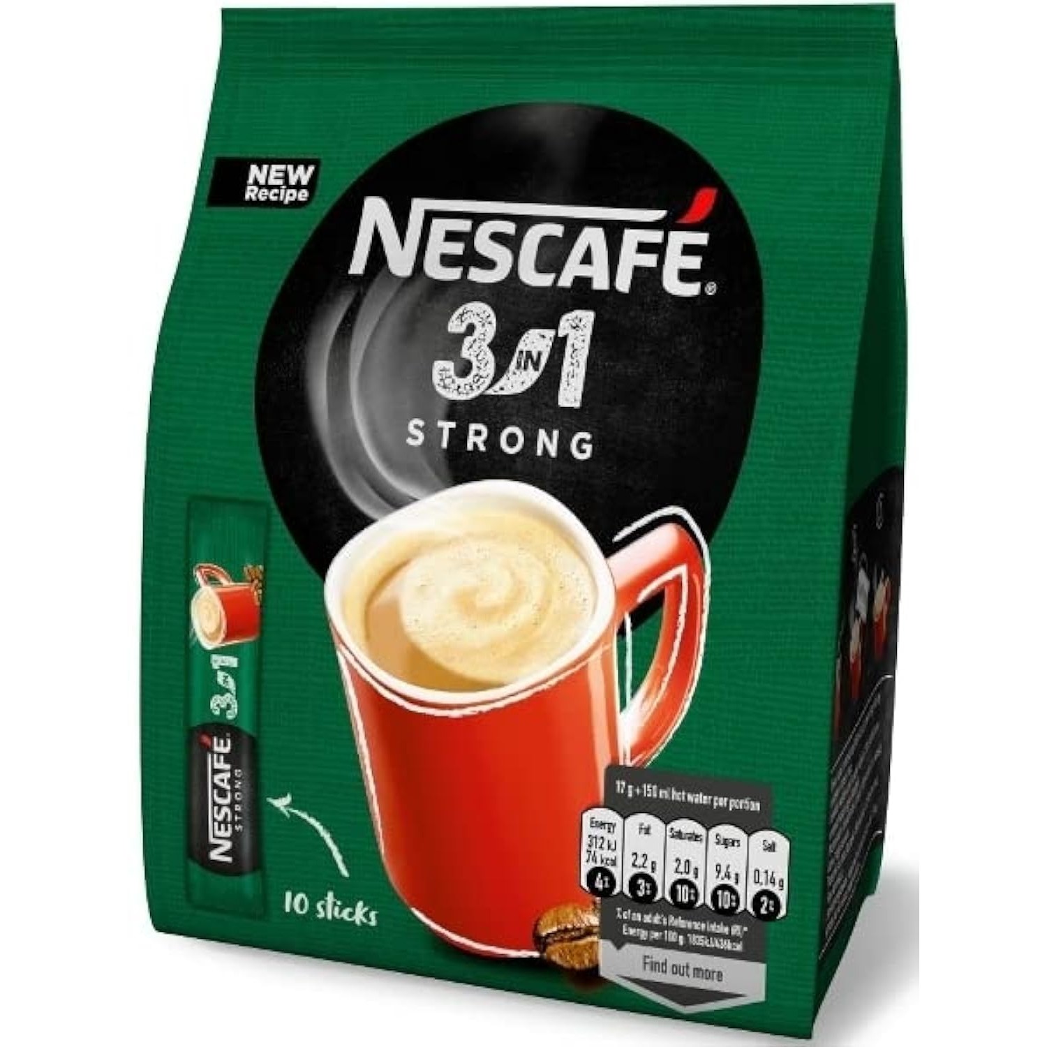 Nescafe 3 In 1 Strong Intense & Rich Instant Coffee 10 Sachet Powder ...