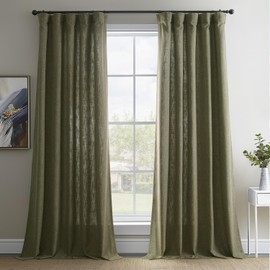 HPD Half Price Drapes Basic Faux Linen Light Filtering Curtains for Bedroom 96 Inches Long (2 Panels) - Rod Pocket Curtains & Drapes for Living Room and Windows - 50 X 96, Khaki Green