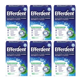 Efferdent Retainer Cleaning Tablets, Denture Cleaning Tablets for Dental Appliances, Minty Fresh & Clean, 90 Count. (Pack of 6)