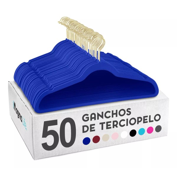 Magma Life Home 50 Ganchos Para Ropa Terciopelo Antideslizante Premium Color Azul