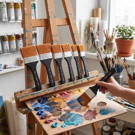 7pcs Pinceles Planos de Madera Liviana Pintura al Óleo y Acrílico Juego de Cepillos de Nylon para Artistas Principiantes y Profesionales
