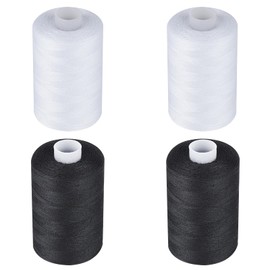 Simthread All Purpose Sewing Thread, 4 Spools Each 1000 Yards of Polyester Threads for Sewing Machine, Sewing Machine Supplies for Beginners, Hand Stitching, Quilting, Serger (2 White+2 Black)