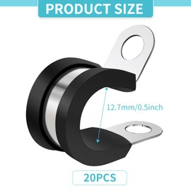 20 Pcs Rubber Lined P Clips Pipe Clamp, 12.7mm (1/2") Diameter Hose Lined Pipe Clamps, Durable Cushioned Cable Clamp for Electrical Automotive Tube Pipe Wire Cord Hose Cable