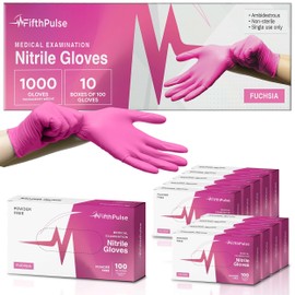 FifthPulse Fuchsia Hot Pink Nitrile Disposable Gloves - Case of 1000 3 Mil Nitrile Gloves Medium - Powder and Latex Free - Surgical Medical Exam, Food Safe Cooking