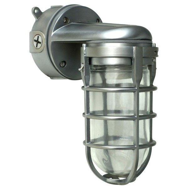 Woods L1707SVBS Traditional 150W Incandescent Weather Industrial Light, Wall Mount, Brushed Steel