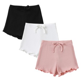 SOBOWO White Shorts Toddler Shorts for Girls Ribbed 3 Pack Baby Girls Solid Soft Elastic Waist Casual Playing Summer Short Pants(Black/White/Pink, 12-18 Months)