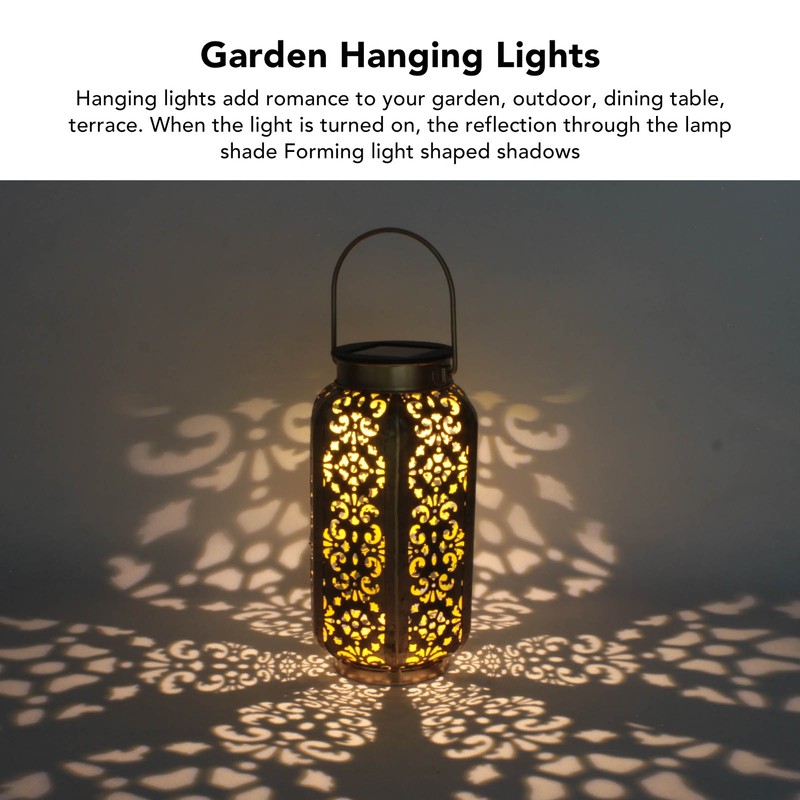 LED Solar Lantern Waterproof Hanging Metal Lamps Small Hexagonal Lantern
