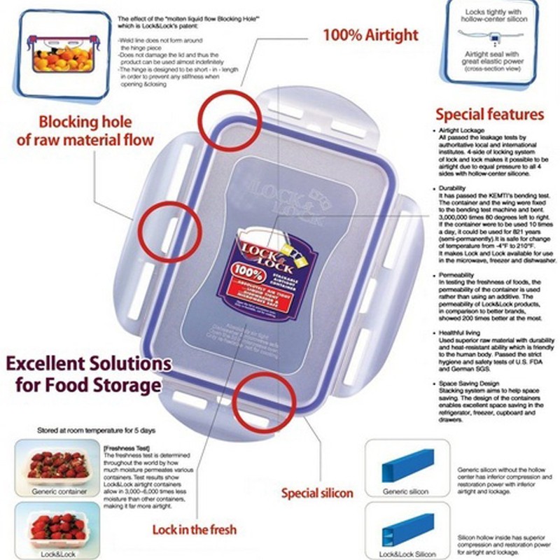 Lock & Lock Frischhaltedosen für Lebensmittel, luftdicht, rechteckig, 470 ml,