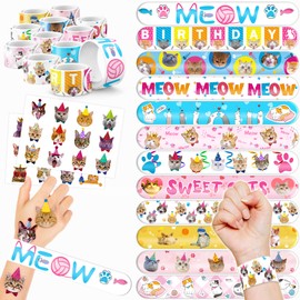 48PCS Cat Party Favors 24PCS Tattoos 24PCS Slap Bracelets Gifts Ideal for Kids Themed Kitty, Kitten Birthdays Party Supplies Cute Decorations Decor Classroom School Prizes for Boys and Girls Rewards