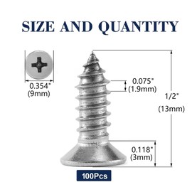 #10 x 1/2" Wood Screw 100Pcs 18-8 (304) Stainless Steel Screws Flat Head Phillips Fast Self Tapping Drywall Screws by SG TZH