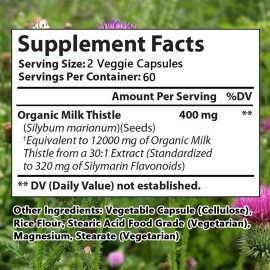 Tecepec Organic Milk Thistle Capsules - 12000 mg - Protect Liver Damage - 120 capsules