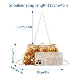 MilyaDE Women's Clutch Flowers Elegant Bridal Bag Wedding Party Dress Bag Evening Bag Handbag with Chain Kiss Lock, D-sequins gold