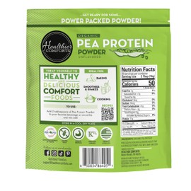 Healthier Comforts Organic Unflavored Pea Protein Powder - Low Sodium (2 lb.) | USA Grown and Processed | 100% Plant Based Protein | Kosher, Gluten Free, Non-GMO, Keto Friendly (32oz)