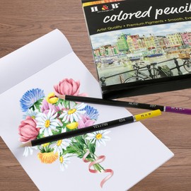 H&B Oil Colored Pencils Set 50 Color Pre-Sharpened Color Sketch Pencils Art Supplies for Students Adults Artists Drawing Sketching Coloring Books Decoration DIY Projects Present Gift