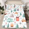 Kids Camper Theme Bed Sheets Set Full 4Pcs, Happy Camping