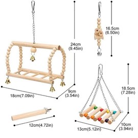YFFSFDC Bird Toy Bird Playground Raw Wood Hanging Bell Swing Parrot Toy Chew Toy Bird Goods Parakeet Toy Stress Relief Bell (8-Piece Set B)