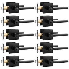 Probrico Privacy Black Door Handle Interior Lockset Heavy Duty Square Door Lever for Bedroom or Bathroom Reversible Keyless Slim Handleset Door Knob 10Pack