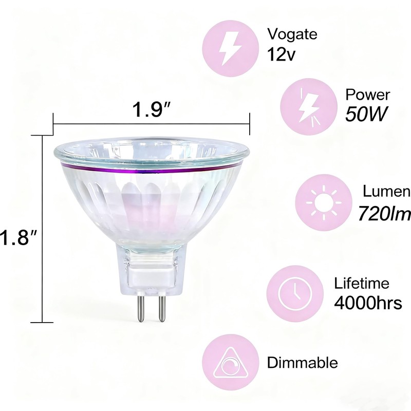 GMY MR16 Halogen Light Bulb 50W 12V GU5.3 Base, 720