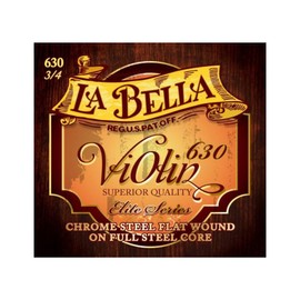 La Bella 630-3/4 Elite Chrome Steel Flat Wound Full Steel Core Violin String Set E-631-G-634