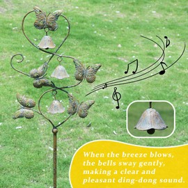 AIHAOKAN Butterflies Garden Stakes with Bells - Decorative Outdoor Yard Art, Decorative Garden Stakes for Outside Garden, Patio, Flower Bed, Pathway.