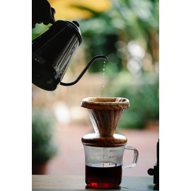 ATHIA Glass Pour Over Coffee Dripper Set, Glass Cone Dripper, Reusable Cloth Filter, Leather Cup Sleeve, Minimal Single Cup SET, for outdoor, office or at home (Olive Wood)