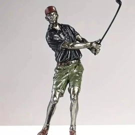 NEW. Classic Old-School Golfer In Chip-Swing Pose. Figurine Sculpture 15h x 5w