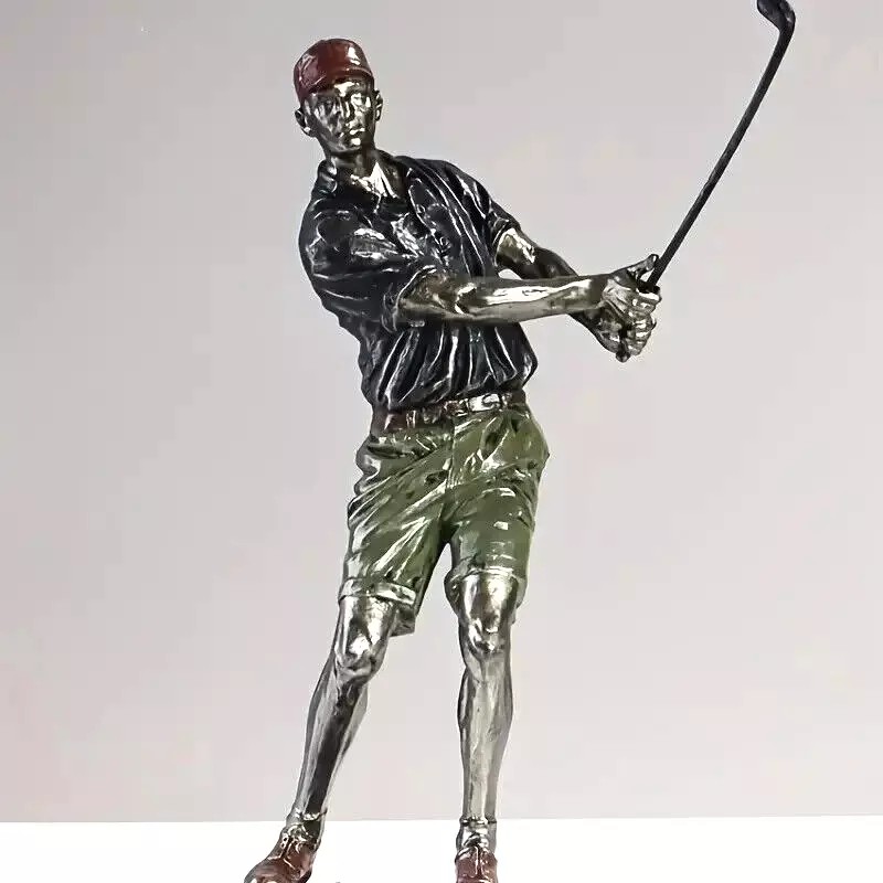 NEW. Classic Old-School Golfer In Chip-Swing Pose. Figurine Sculpture 15h