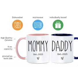 Est 2025 New Daddy & Mommy Mugs Set 11oz, Pregnancy Announcement For Parents Mug Set, New Mom and Dad Gifts First Time 2025, Baby Announcement Mug, Prospective Parents Mugs-77s
