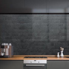 AULIGET 40-Piece Black Slate Peel and Stick Backsplash Wall Tiles, 3" x 12" PVC Faux Stone Stick on Tiles for Backsplash Kitchen, Bathroom, Laundry Room, Camper, Fireplace