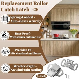 8-Set Heavy Duty Mailbox Replacement Roller Catch Latch Kit with Screws - Single Roller Suction Buckle Included,Fits Closet, Cabinet, RV Doors