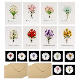 Weniubit 8 Sets of Floral Thank You Cards Bulk, 8 Thank You Cards with 8 Envelopes and 8 Stickers 8 Flower Themed, Floral Greeting Card Set for Teachers, Wedding, Graduation, Family, Birthday, DIY