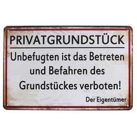 Hioni Privatgrundstück Unbefugten ist das Betreten und Befahren des Grundstückes verboten Vintage Tin Sign Poster Wall Sign Wall Decoration Metal Sign Door Sign