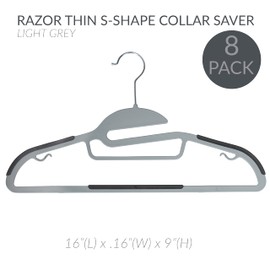 Simplify 24 Pack Ultimate Hanger | S-Shape Collar Saver | Ultra-Thin | Non-Slip | Accessory Bar | Belts | Scarves | Ties | Tank Top | Closet Organization | Light Grey