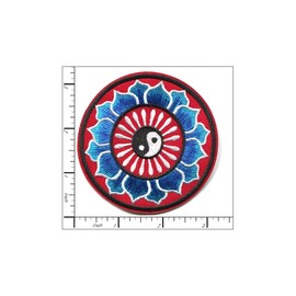 Patchwork Paradise Yin & Yang Lotus Flower Design Embroidered Iron On Patch DIY Applique