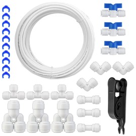HUAZIZ 10 Metre Navy Blue Universal Connection Set, RO Water Filter Fitting for 1/4 Inch Hose, Fridge Hose, Water Hose (Y + T + I + L Type + Shut-off Valve)