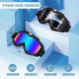 Lievermo Dirt Bike Goggles, 2 Pack Motorcycle ATV Riding Ski Racing Helmet Goggles, Windproof Glasses for Adults Men Women Youth Kids (Colorful + Clear)