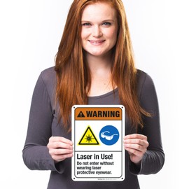 Laser in Use Do Not Enter Sign, ANSI Warning Sign, (SI-5147) 10x7 Inches, 55 mil Thick HDPS (high Density polystyrene), Made in USA