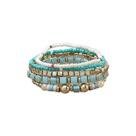 COLORFUL BLING - Juego de 5 pulseras apilables bohemias para mujer, de revestimiento múltiple, estilo bohemio y de semillas, de hebra elástica, joyería de amistad para mujer, Ajustable, Metal, Cuentas