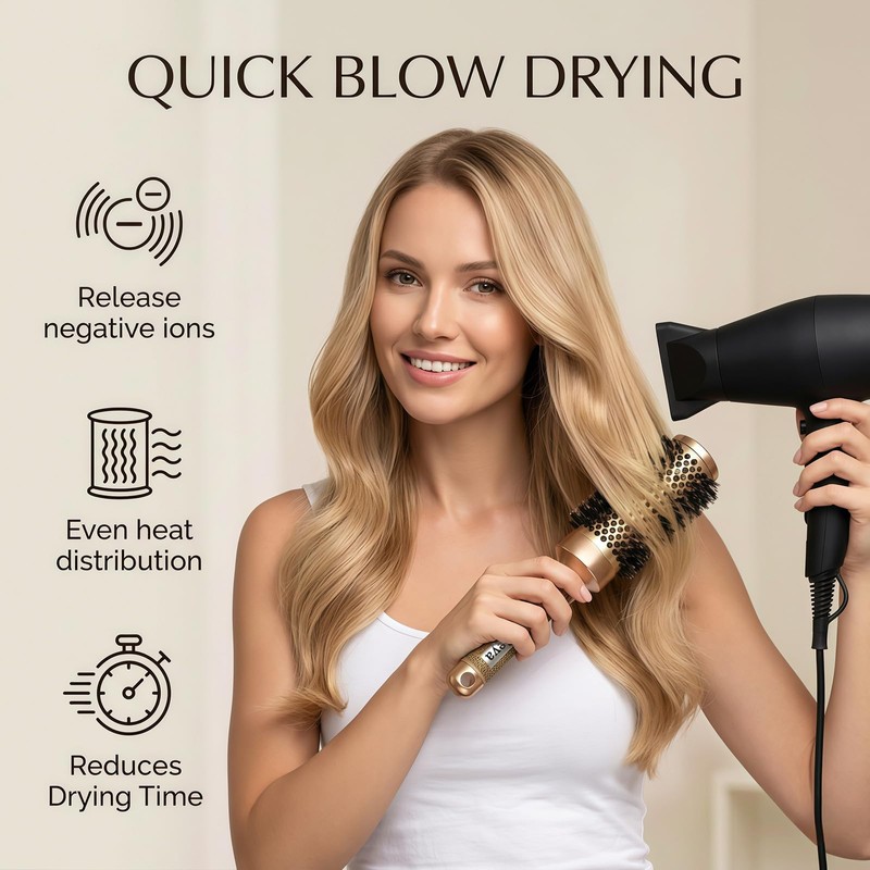 Round Brush,Hair Brush with Boar Bristles,Nano Thermal Ceramic & Ionic