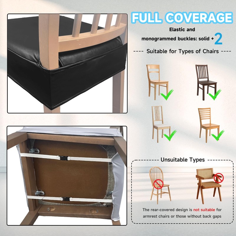 KIDOACOW Soft Leather Chair Seat Covers Dining Chairs Set of