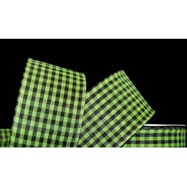 1 Pcs 2 1/2"W Gingham Wired Ribbon Green Black 25 Feet, Gingham Ribbon for Gift Wrapping | #AA120RK
