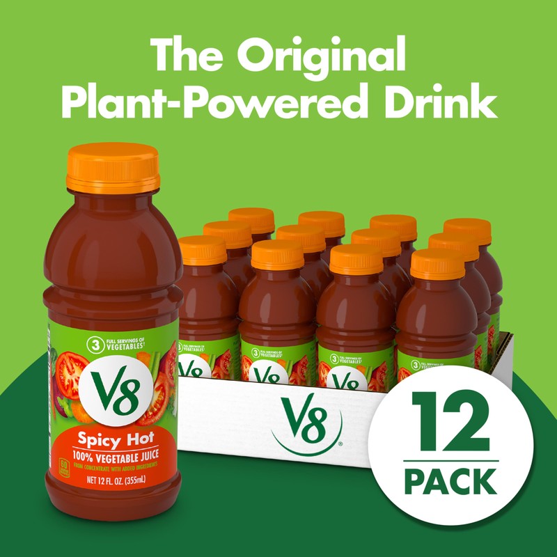 V8 Spicy Hot 100% Vegetable Juice, 12 fl oz Bottle