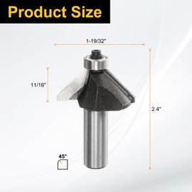 sourcing map 2pcs 45 Degree Chamfer Router Bit 1/2 Inch Shank 3/4" Cutting Edge Carbide Tip with Bearing for Woodworking Milling Cutter Tool, Gray